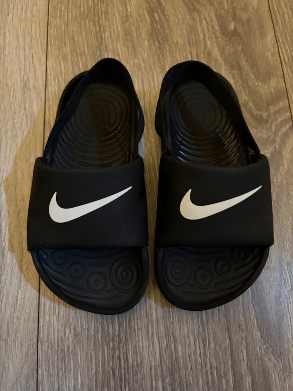 Nike Kids Black Slides Sandals with White Swoosh